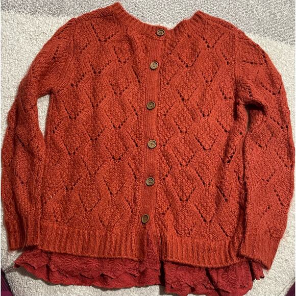 Anthropologie Lilis Closet Womens Medium Sweater Buttoned Back Knitted Orange - Picture 1 of 12
